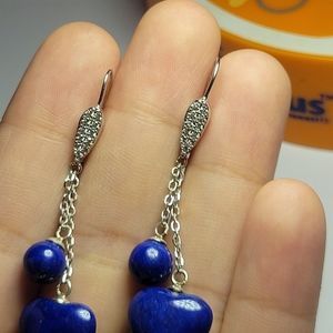 925 Sterling Silver Natural Lazuli Heart Earrings